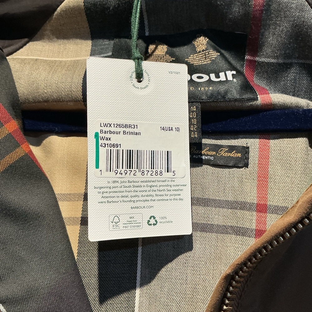 NWT Barbour Womens Brinian Wax Bark Jacket size 10 - Picture 8 of 12